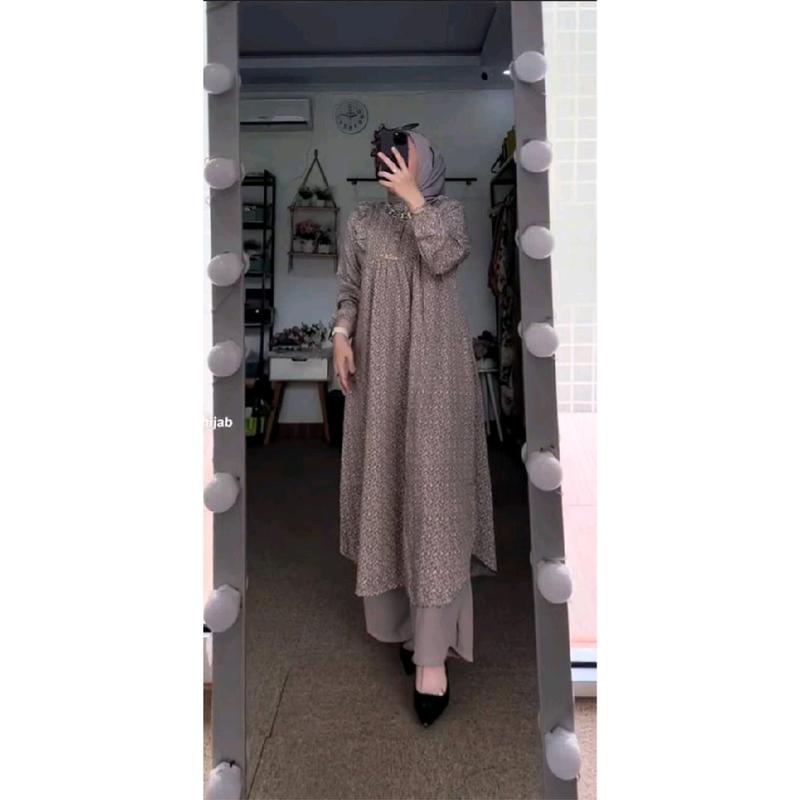 Set Tunik Kulot Tania Rayon Diamon Busui Kancing Celana Panjang 1