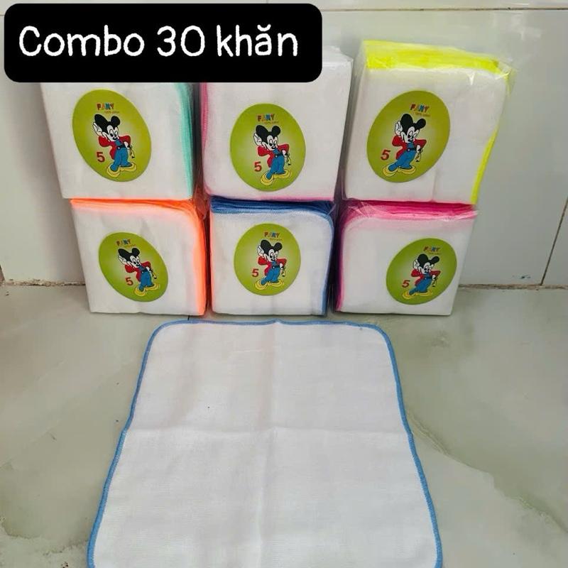 Combo 30 khăn sữa  gạc em bé  cotton  4 lớp 22x25 cm