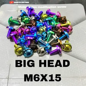 Baut M6x15 Big Head Drat 10 panjang 1,5cm Titanium