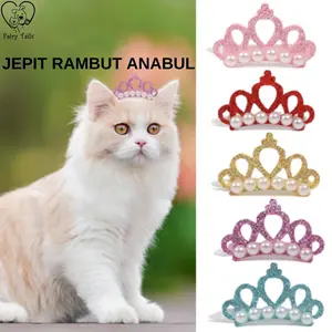 Jepit Rambut Bentuk Mahkota Aksen Mutiara Untuk Anabul Anjing Dan Kucing Aksesoris Penjepit Rambut