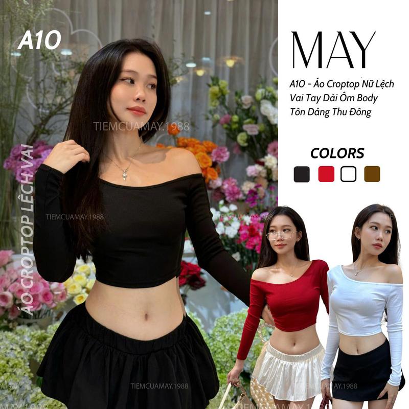 A10 - Áo Croptop Nữ Lệch Vai Tay Dài Ôm Body Tôn Dáng Thu Đông