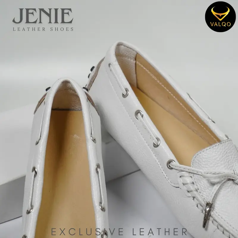 VALQO JENIE Sepatu Kulit Sapi Putih Wanita Kantor Santai Loafer Flat Shoes Sole Anti Selip Tanpa Hak Round Toe 4