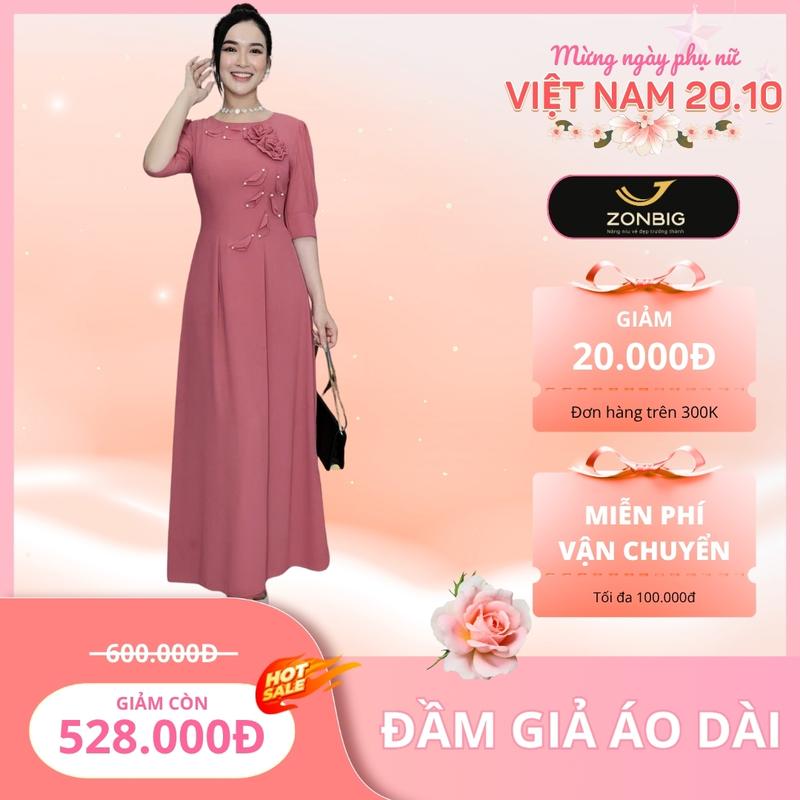 Đầm nữ trung niên - Thời trang Zonbig - Đầm giả áo dài vải Voan Chiffon đẹp mướt mịn mát- Y1429