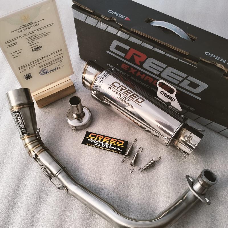 Knalpot Racing Creed Exhaust Full System Suara NGEBAS Gahar N Max New/Old Vario 110/125/150/160 Pcx 150/160 Aerox Lama/New Beat Karbu/Fi Lama Scoopy Lama/New Lexi Adv 150/160 Mio Sporty/J/M3 Fino 125Soul Gt Karbu/Injeksi Scoopy Lama/New Genio Fazzio 2
