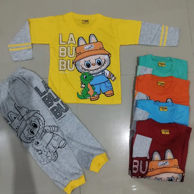 Setelan Panjang Labubu Viral Terbaru Anak Laki Laki usia 2-10 Tahun Baju Stelan Cowok labubu Parsel Katun 1