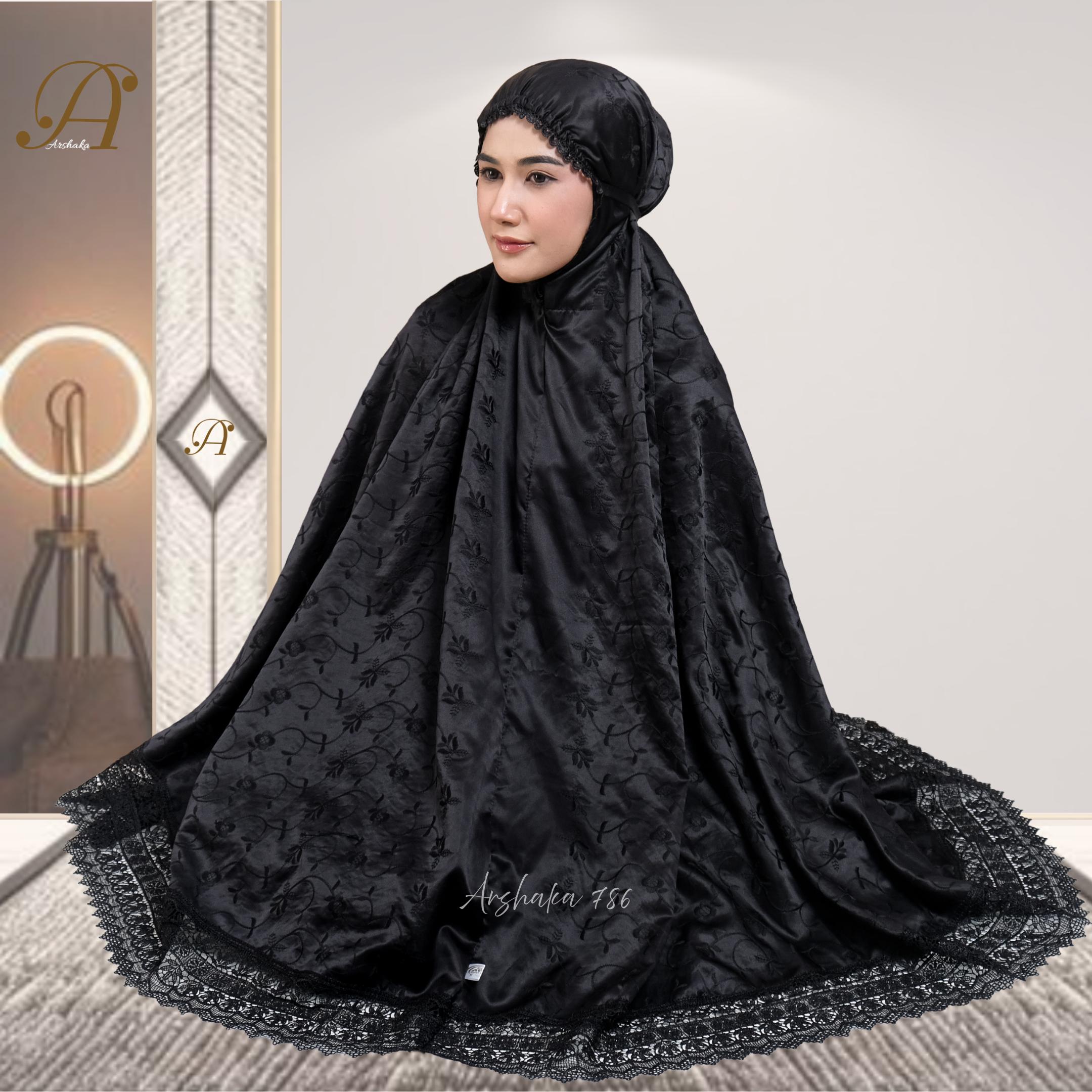 Arshaka 786 Mukena Dewasa Mewah Silk Bordir Serangkai Melati Haji Umroh Series
