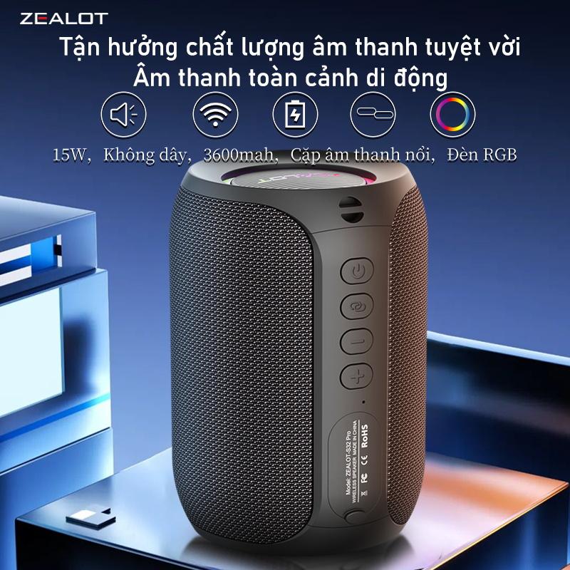  Loa Bluetooth ZEALOT S32 Pro Công Suất 15W Pin 3600mAh Chống nước IPX6 Hỗ trợ Phát nhạc Qua Thẻ TF USB AUX TWS - Bảo hành chính hãng 12 tháng Củ Loa Nghe Nhạc Củ Loa Nghe Nhạc 
