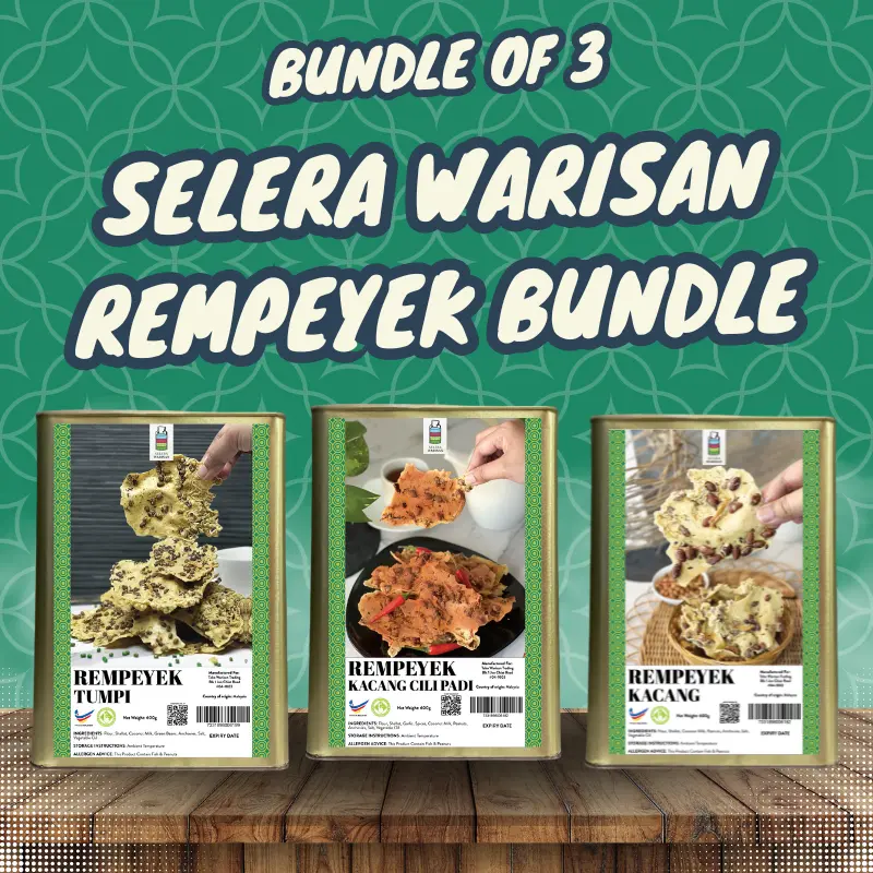 Selera Warisan Rempeyek Bundle of 3: Rempeyek Kacang, Rempeyek Chilli Padi, Rempeyek Tumi