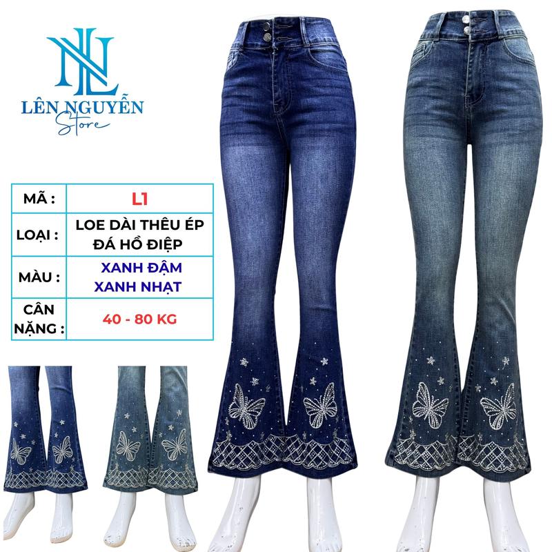  L1   Len Nguyen Store   Quần Jean  Bò  Nữ Loe Dài  Lưng Cao 2 Nút Dài 96-98cm Màu Xám Xanh Size 40kg-80kg Thiết Kế Ép Đá Co Giãn Mền Mịn Bigsize Hotgirl Skinny Ống Ôm Trẻ Trung Tự Tin Dễ Phối Đồ. Women Pants Denim 