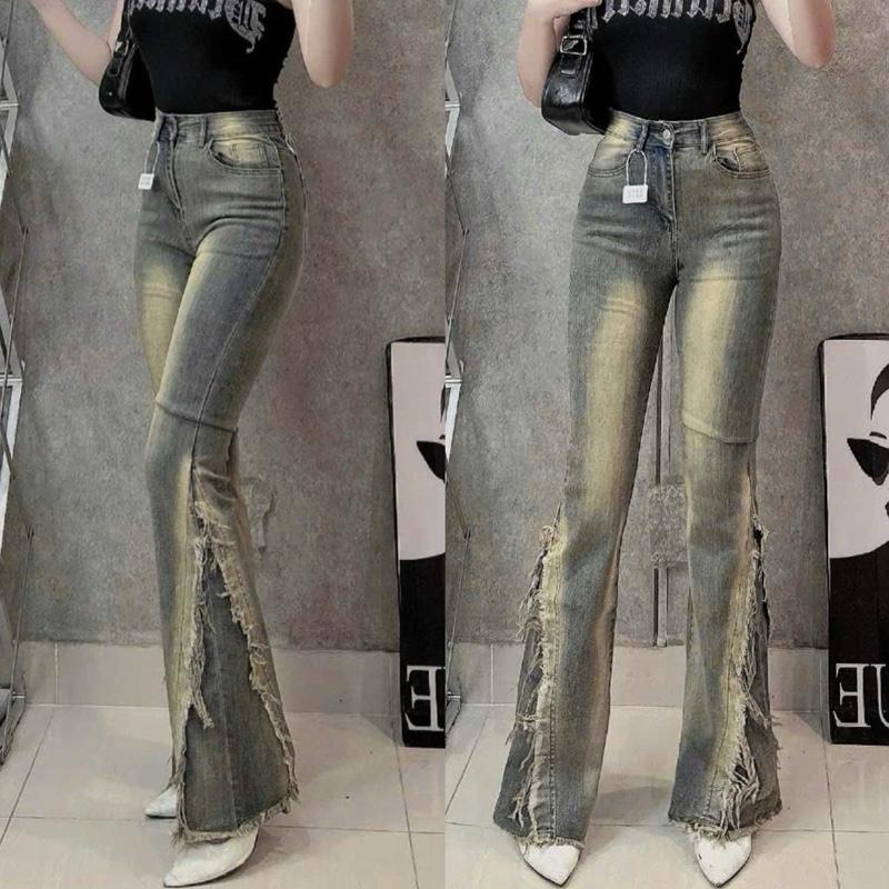  Quần Jean Nữ Loe Ống Tua Rua Thời Trang Chất Jean Co Giãn Tôn Dáng Hack Chân Dài Phong Cách Hiện Đại 