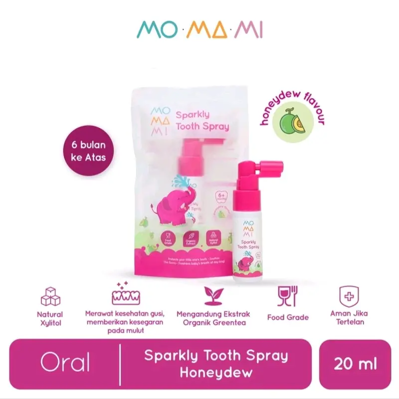 Momami Sparkly Tooth Spray Semprot 20ml Peach Flavour Honeydew Flavor | Pembersihan Gigi Anak Balita | Semprotan Gigi Anak | Fruity | Perlengkapan bayi dan anak | Balita Cewek Cowok | Perawatan Gigi Anak Pelindung Gusi Sensitif Anak-Anak Sikat Green 6