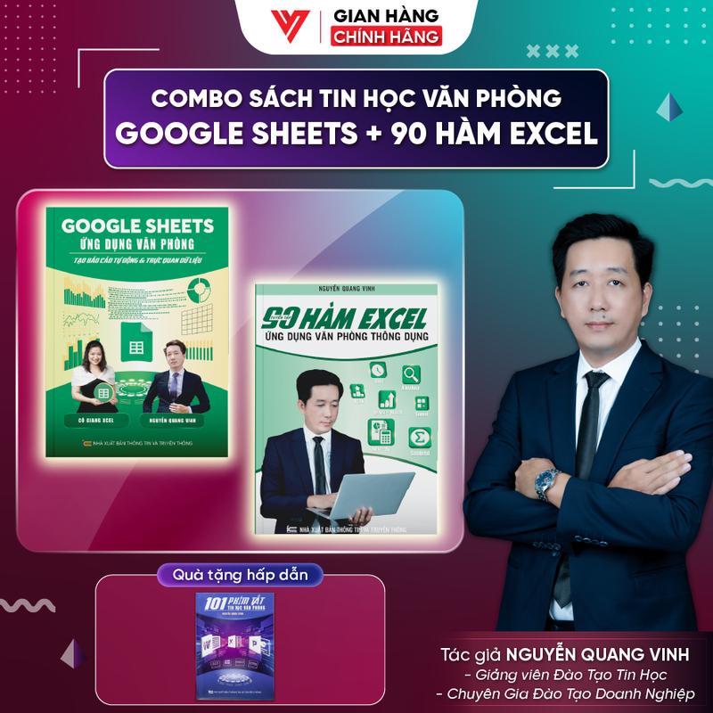 Combo 2 sách Google Sheet và 90 Hàm Excel Ứng Dụng Văn Phòng  - Tặng 101 phím tắt