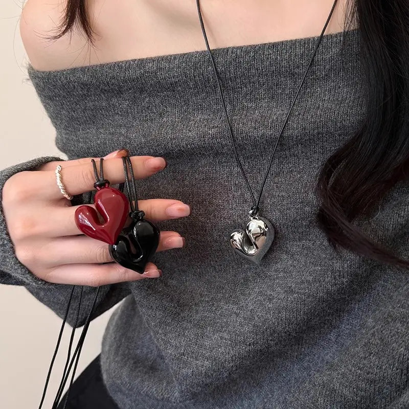 Vòng Cổ Mặt Dây Chuyền Tình Yêu Bất Đối Xứng Reinna, Phong Cách Hàn Quốc, Dây Chuyền Áo Len Thời Trang Nữ, Quà Tặng Sinh Nhật Tinh Tế