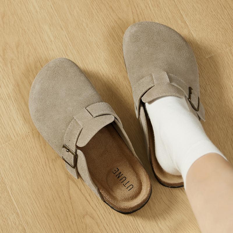 UTUNE Retro Lazy Suede Half Slippers Women's New Thick Bottom Belt Buckle Adjustable Shoes 1