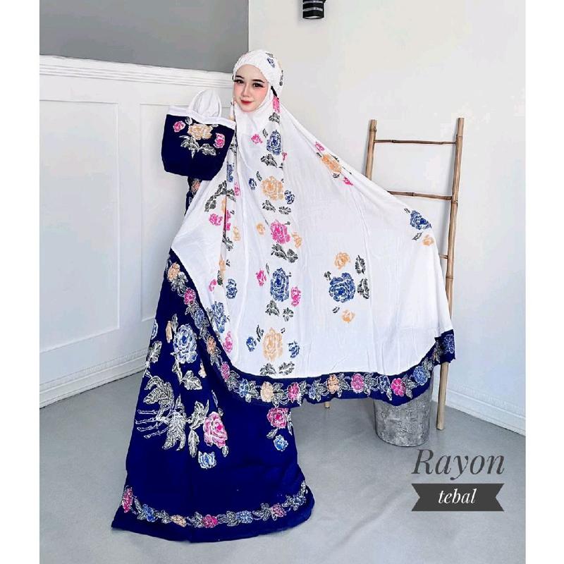 Mukena Dewasa Jumbo Batik Cap Atasan Bawahan Muslim Rayon Halus Adem 2in1 6