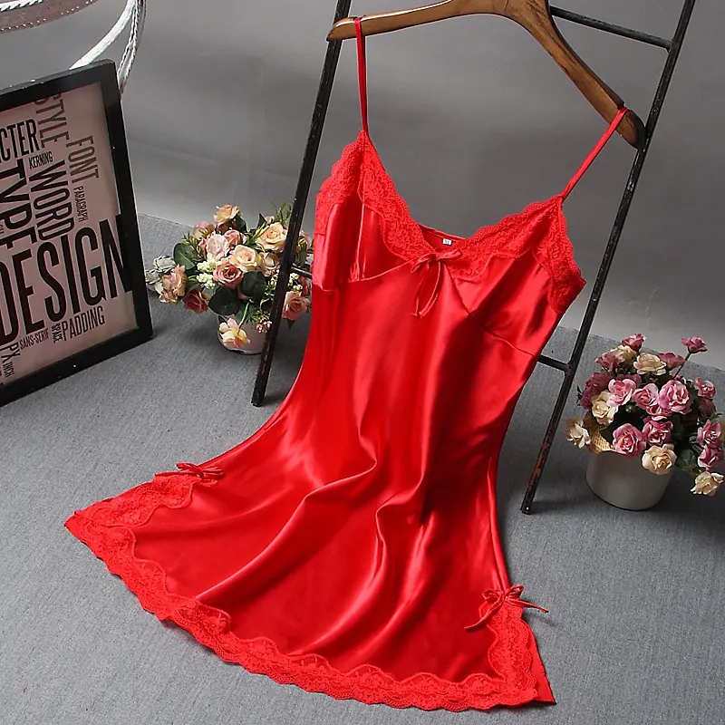 Váy Ngủ Ren Vải Tuyn, Đồ Lót Gợi Cảm Trong Suốt Có Nơ, Dây Treo Rỗng Nữ Women