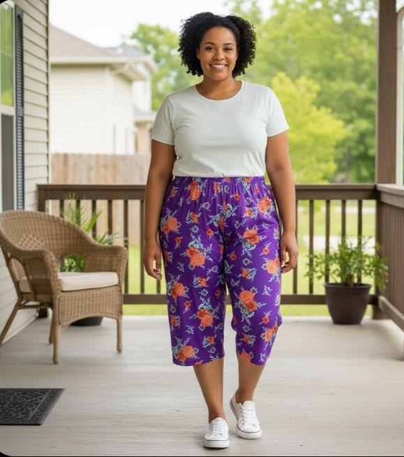 Celana 7/8 Jumbo / Celana Pendek Wanita / Legging Big Size / Celana Kain Motif Bunga / Celana Hairan Cewe Kekinian