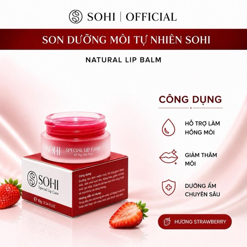 Son dưỡng môi tự nhiên SOHI hỗ trợ làm hồng môi, kích màu sau phun xăm, giảm thâm, dưỡng ẩm môi 10g Nữ