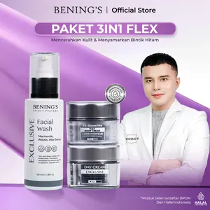 BENING'S Paket Flex - Facial Wash, Day Cream, Night Cream Perawatan Pencerah Pelembab Muka Mencerahkan Wajah Kusam Berminyak Memudarkan Flek Dan Noda Hitam