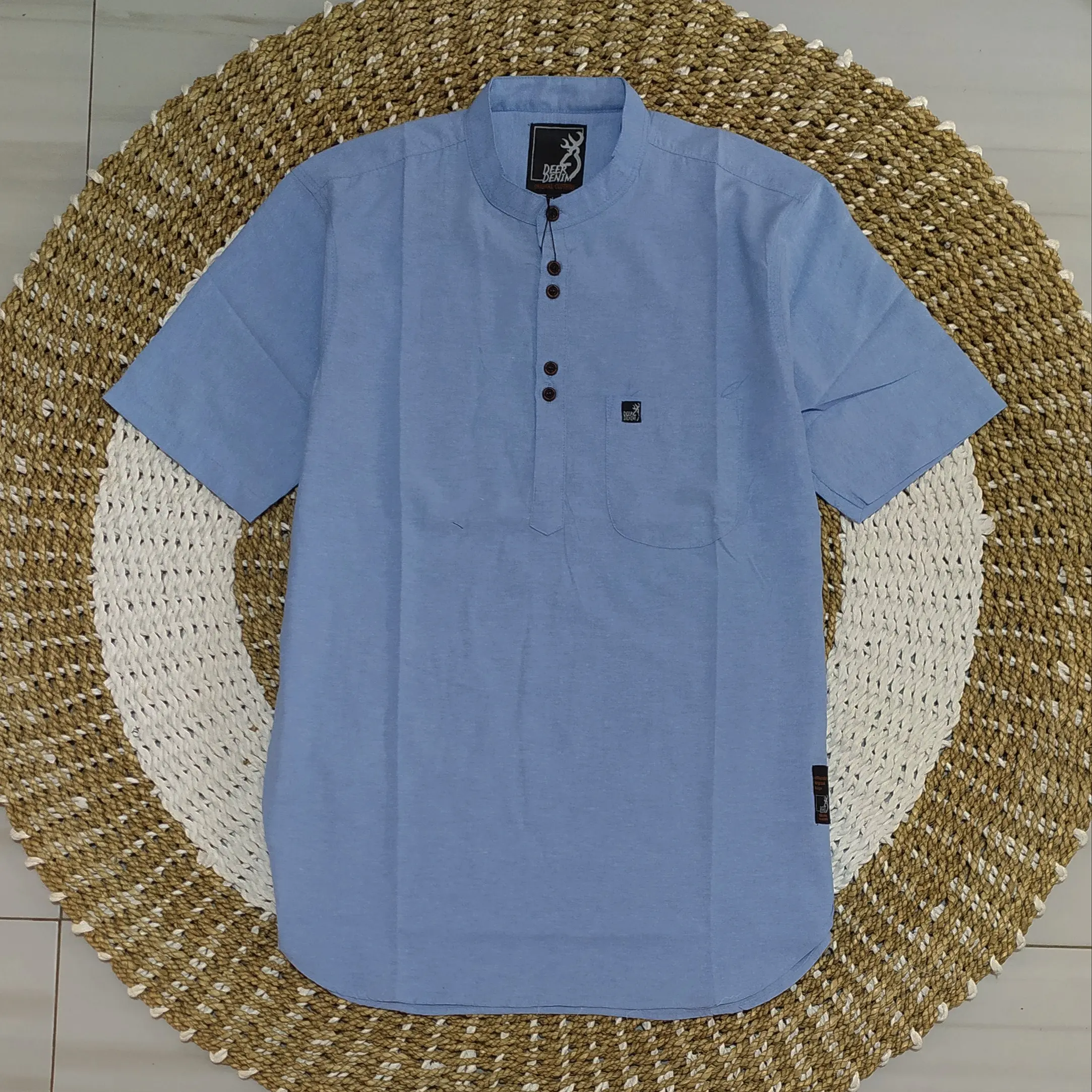 Baju Koko Kurta pakistan Kemeja Koko Muslim polos lengan pendek pria Dewasa Kain Katun Tebal