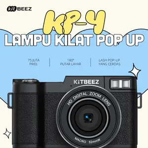 【live exclusive bundle】KiTBEEZ KP-4 Kamera Digital 5K WiFi 75MP dengan Zoom Digital 18X, Layar Putar 180°, Flash Intelligent Muncul Otomatis untuk Selfie & Pembuatan Vlog