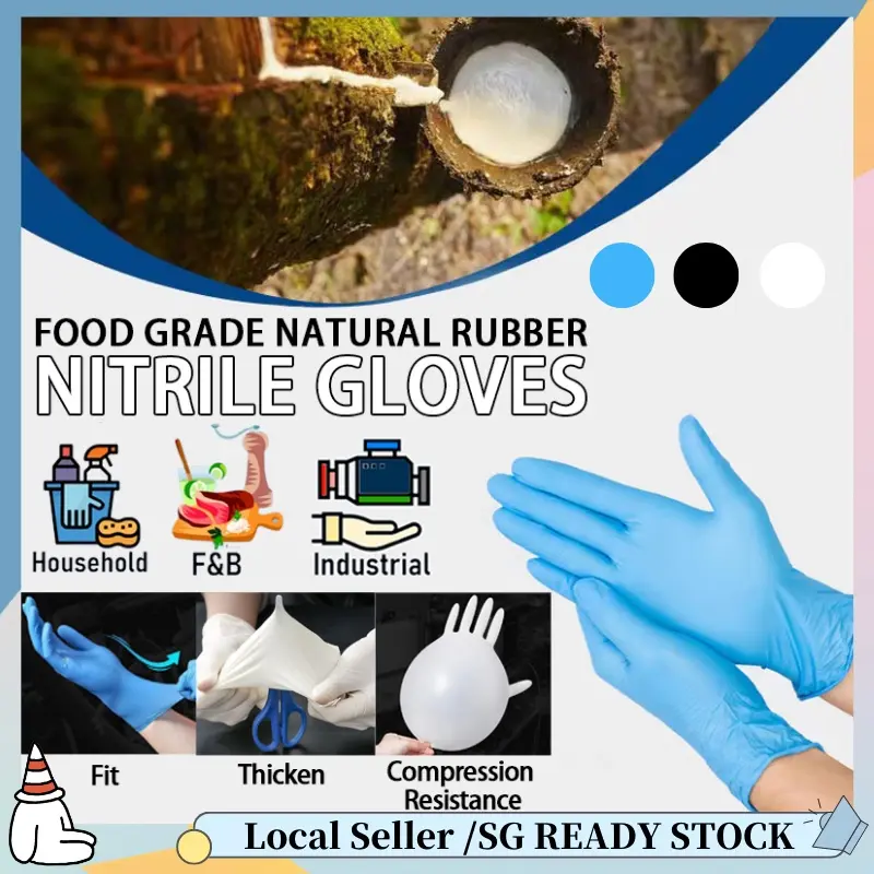 SG READY STOCK High Quality Nitrile Gloves Thick Durable Anti Slip Work Gloves Kitchen Garden Mechanics Gloves
