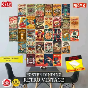 Poster Sticker Retro Vintage Isi 50 Pcs | Pajangan Ruangan Murah | Hiasan Dinding Kamar | Produk Cetak | Kamar Aesthetic | Wall art | Bahan Sticker Cromo