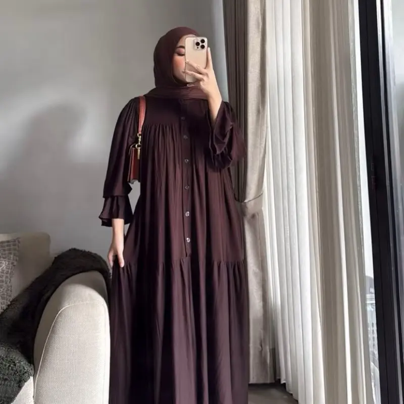 Nagita Dres Gamis Rayon Twill - Gamis Lengan Balon - Gamis Kancing Busui Premium Quality