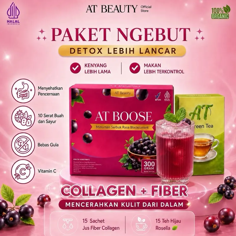 { PAKET NGEBUT } AT BOOSE Minuman Serbuk Fiber Rasa Blackcurrent 20 Gram Per Sachet Dengan Chiaseed & Nutrisi Alami