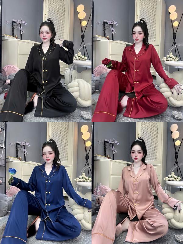  Đồ Bộ Pijama Nữ Lụa Latin Tơ Tằm Thoáng Mát Form Vest  Tay Dài Quần Dài In Họa Tiết Trơn Nhiều Màu  Size 45-60kg và 61-75kg  Có Bigsize  Women Dài Tay 