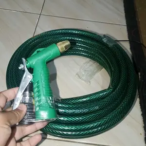 SSBO Selang Air hijau serat benang 1/2,5/8,3/4 inch ( 5- 30 Meter )  + Semprotan Air dan 2 klem – KUAT ANTI LUMUT untuk CUCI MOTOR&MOBIL, TANAMAN, PERKEBUNAN