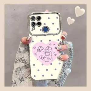XWDDDSC600 casing hp For Realme C25S phone case with lanyard tpu antifall Simple and Fun Pony Electroplated shell antifall