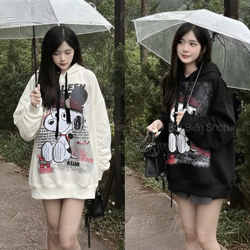 Nỉ nhung_lót lông cáo Áo hoodie nam nữ in hình chó Snoppy siêu cute dể thương form rộng dày dặn giặc máy thoải mái bảo hành không xù