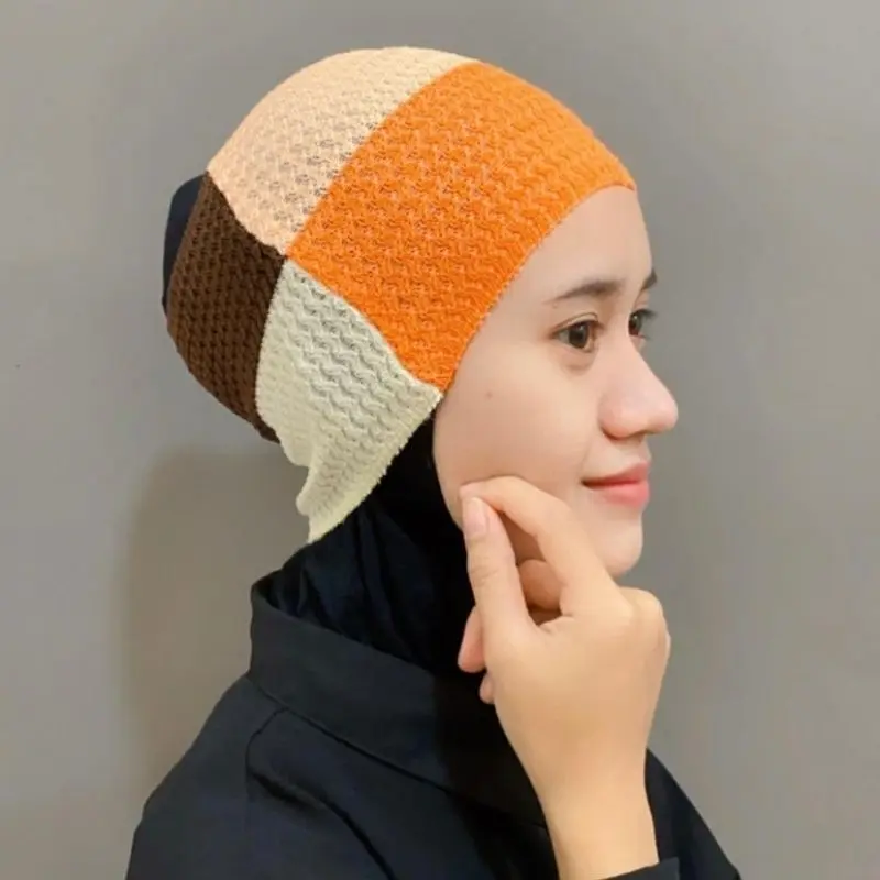 Ciput Rajut Bandana 4 Warna Aksesoris Hijab Dalaman Anti Pusing Stylist Berkualitas Pattern Zigzag 2