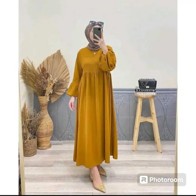 Midi Cringkel Airflow Long Tunik Wanita Muslim Dress Panjang - Busui 4