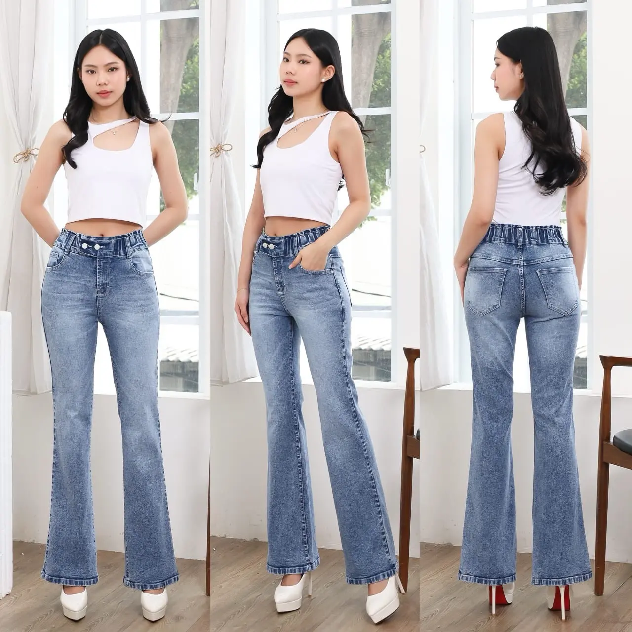 GOJEANS BELLA - Celana Jeans Wanita Cutbray BELLA Pinggang Karet - Size 27-34 - SNOW / NAVY GARMENT / SNOW GREY cutbray jeans wanita