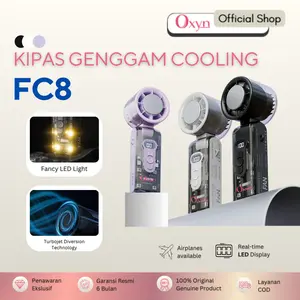 Oxyn Kipas Angin Genggam FC8 2in1 dengan Senter Super Kencang Foldable Dual Angel Design Ice Cooling Tech 100 Level Kecepatan Angin & 3600mAh Ultra-Baterai Tahan Lama