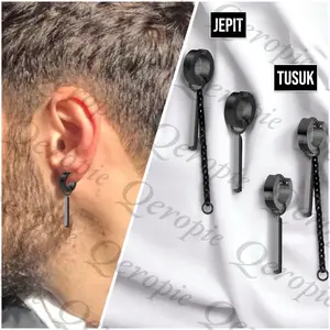 ANTING PIERCING JEPIT TUSUK NON TINDIK HITAM BLACK VARIASI MODEL ROCKSTAR TERBARU  PRIA DAN WANITA
