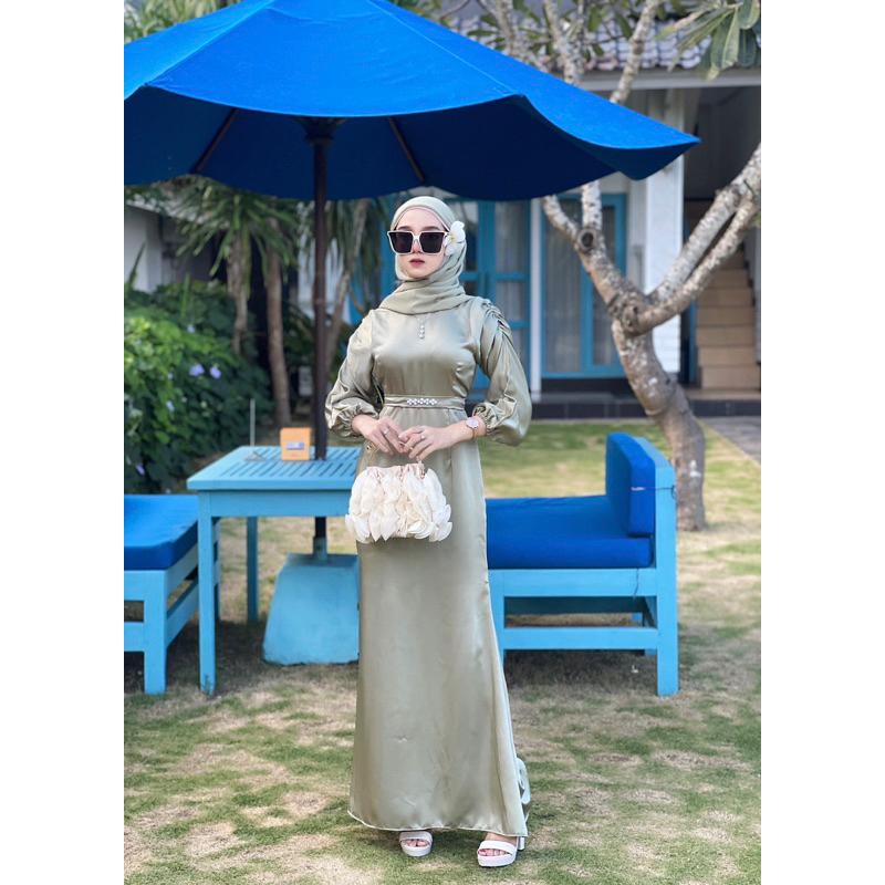 RINJANI DRESS GAMIS SATIN SILK TERMURAH PAKAIAN WANITA MUSLIM DRESS REMAJA PREMIUM FREE BELT PAYET DRESS POLOS MEWAH SIMPLE TERBARU 3