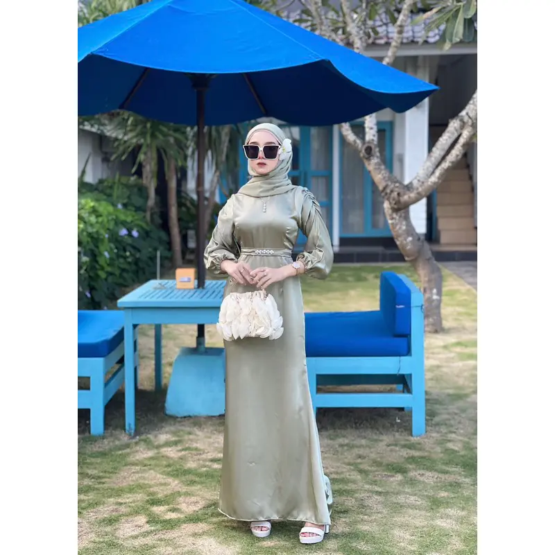 RINJANI DRESS GAMIS SATIN SILK TERMURAH PAKAIAN WANITA MUSLIM DRESS REMAJA PREMIUM FREE BELT PAYET DRESS POLOS MEWAH SIMPLE TERBARU 2