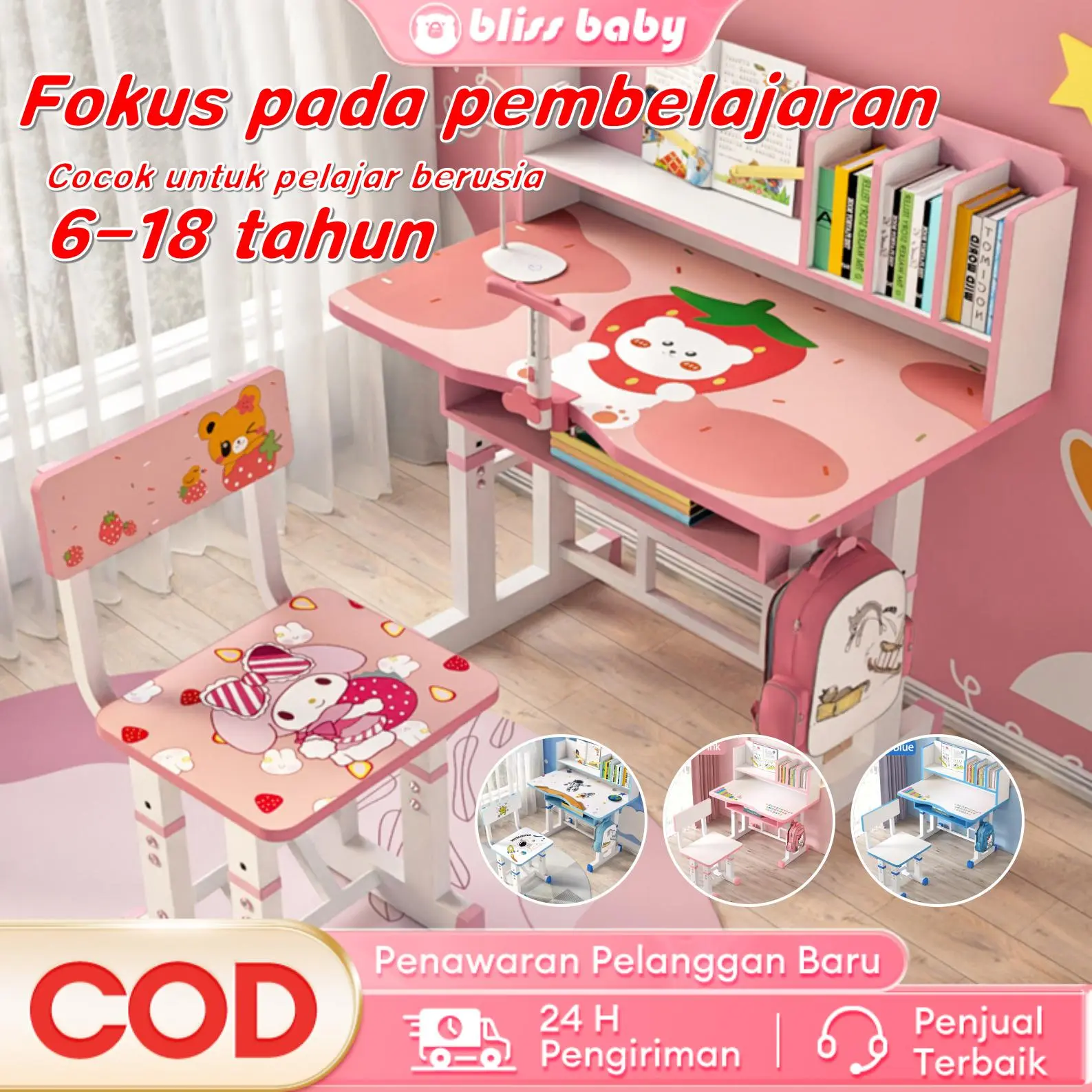 【COD】Bliss Baby Meja Belajar Anak Meja Belajar Anak Set Kursi Meja Kursi Anak Paket Meja Kursi Sekolah Anak