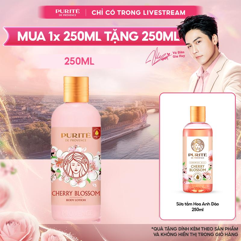 Combo Sữa Dưỡng Thể Thiên Nhiên Purité Hương Hoa Anh Đào 250ML + Tặng Sữa Tắm Purité Hoa Anh Đào 250ML