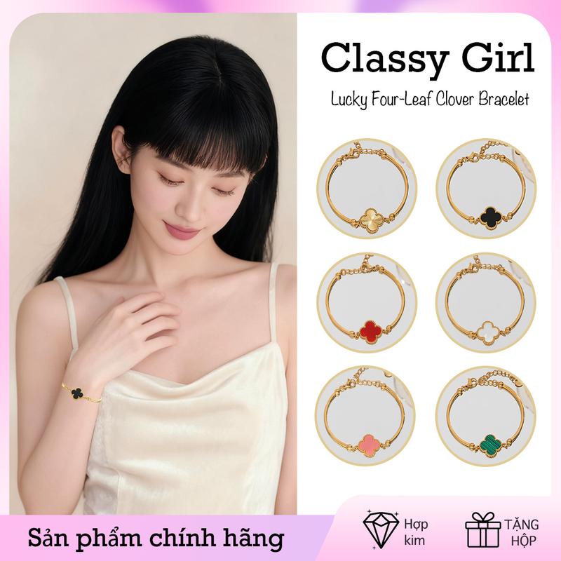 【Chống gỉ không đổi màu Giảm giá ra mắt sản phẩm mới Vòng tay cỏ bốn lá may mắn cho nữ, thép titan mạ, không phai màu, sang trọng nhẹ nhàng, khí chất thanh lịch, trang sức đa năng-Classy Girl