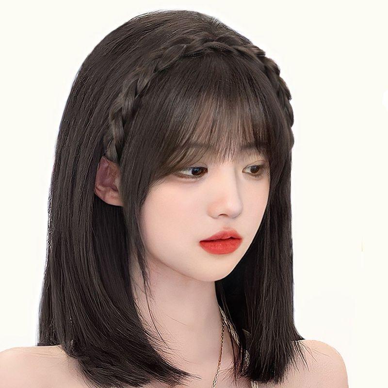 PONI BANDO KEPANG Wig Bando Poni Wanita Clip Headband Poni Palsu Anti Slip dan Nyaman dipakai Wig Poni Rambut Palsu Tulang Ikan 4