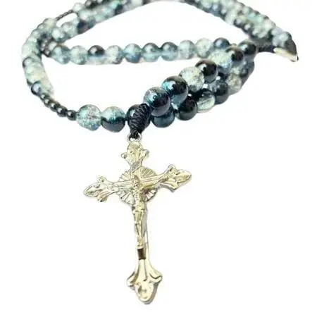 Kalung Rosario Batu Pecah Bapa Kami 77 - Hitam, 8mm - Manik Batu Eksklusif 0