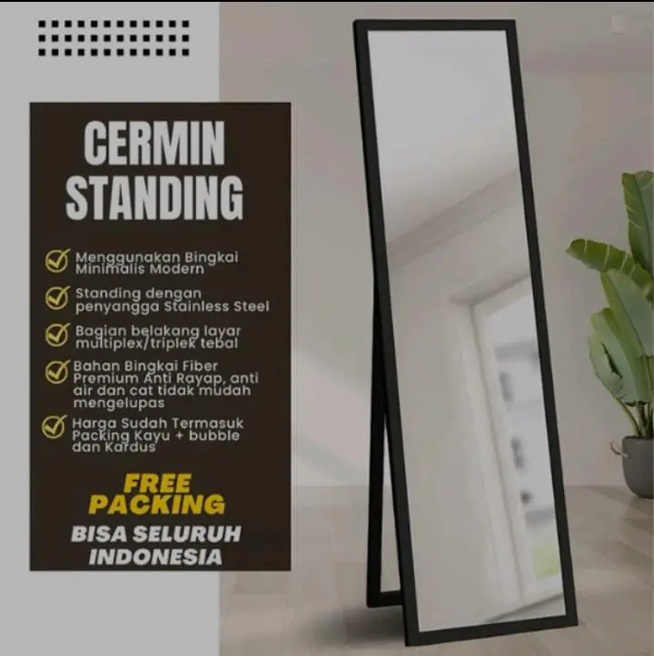 Cermin Full Body Kaca Standing Mirror Frameless Termurah Berkualitas