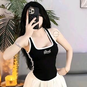 [Không Mod] Áo Thun 3 Lỗ Cổ Vuông Sâu Khoe Ngực Thêu Chữ BAD, Lưng Chữ Y, Trơn Phối Viền, Dáng Lửng Vạt Bầu, Ôm Body Chất Thun Borip, Freesize Áo Hở Lưng Street Style Mặc Nhà Mặc Đi Biển Mặc Đi Chơi croptop