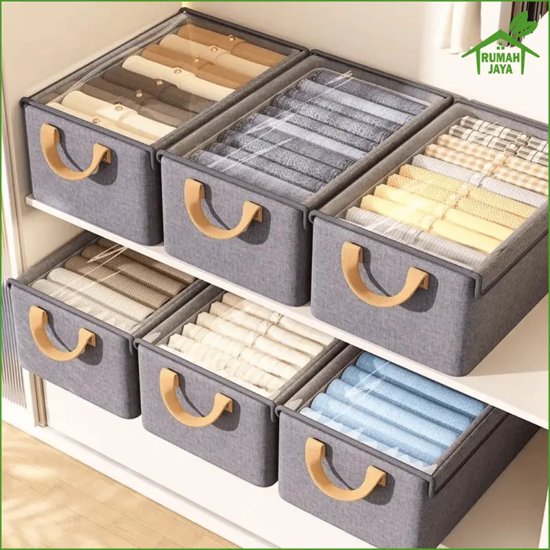 RJO - Kotak Tempat Penyimpanan Baju / Kotak Penyimpanan Lipat Organizer Box Kationik / Buku/ Mainan / Selimut / Box Organizer Besi Pakaian 4