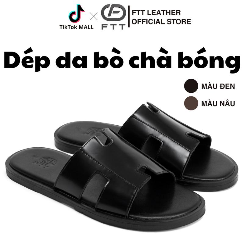  Dép da nam chữ H da bò thật cao cấp hạn chế nhăn FTT Leather đế phíp gỗ chắc form hạn chế trơn trượt 