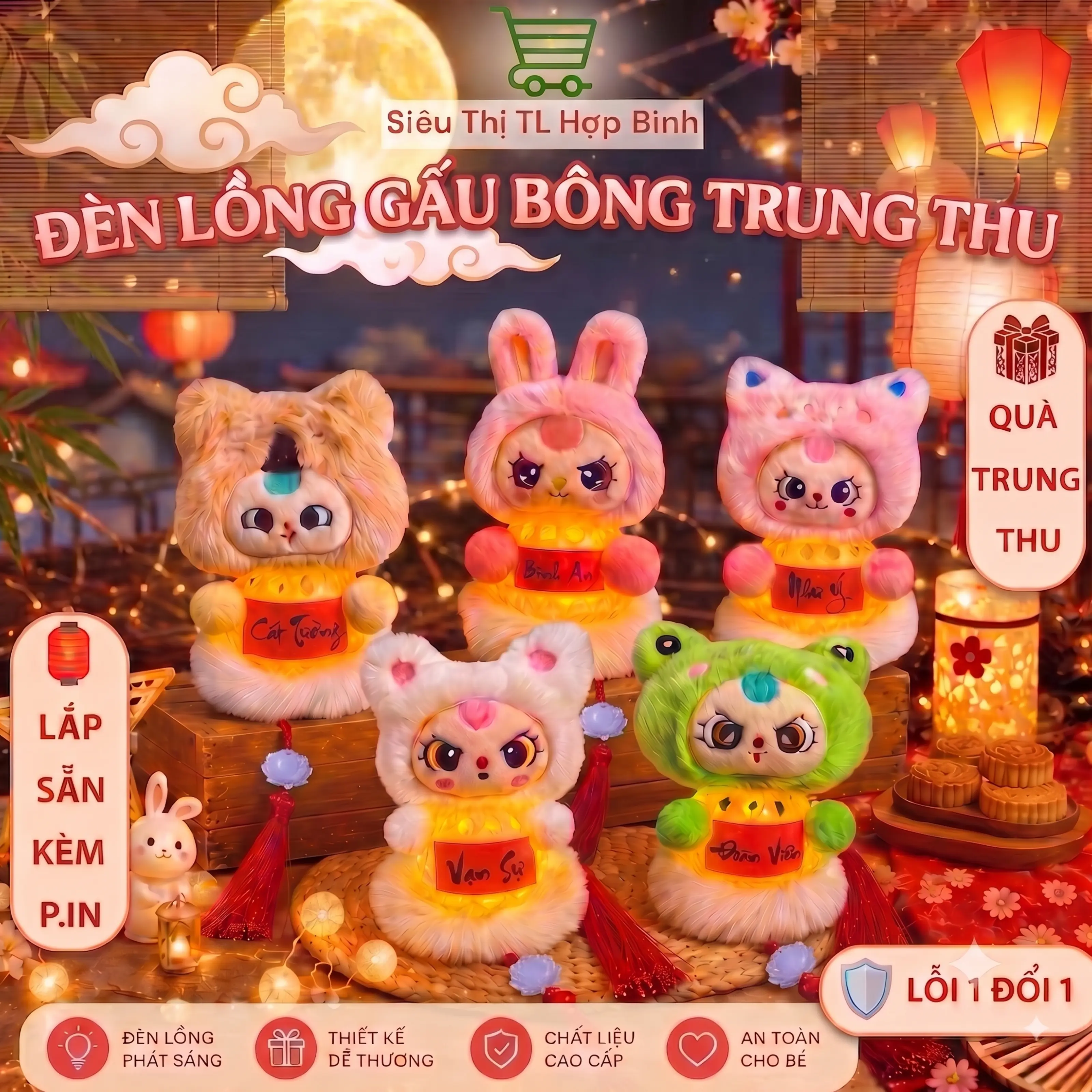 Đèn Lồng Trung Thu Mặt Gấu Baby Cầm Tay Phát Sáng Cho Bé 2026